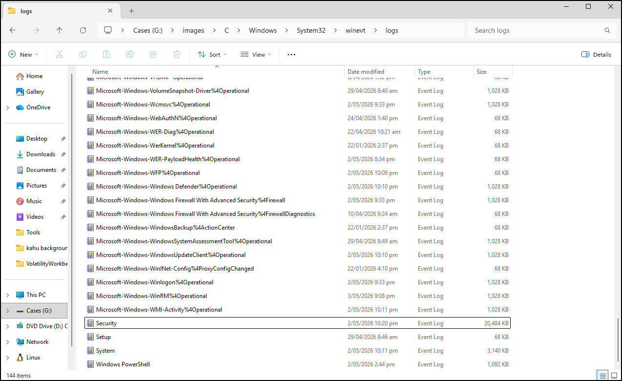 Screenshot: Review the collected triage folder structure