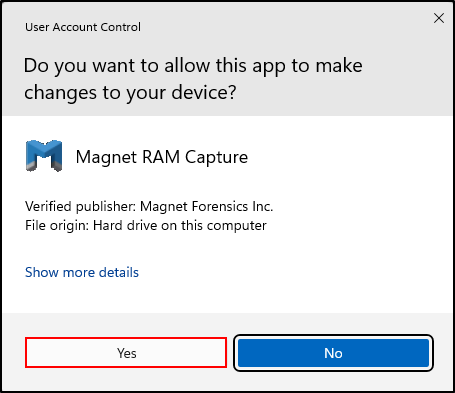 Screenshot: Magnet RAM Capture executable in the tools directory