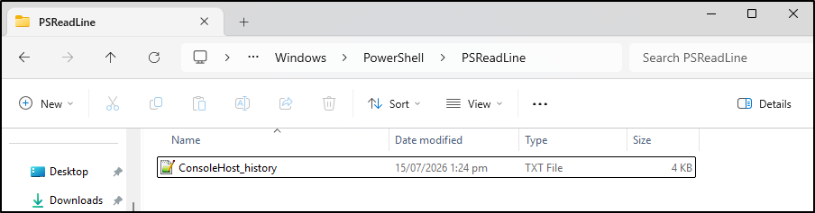 Screenshot: Locate ConsoleHost_history.txt