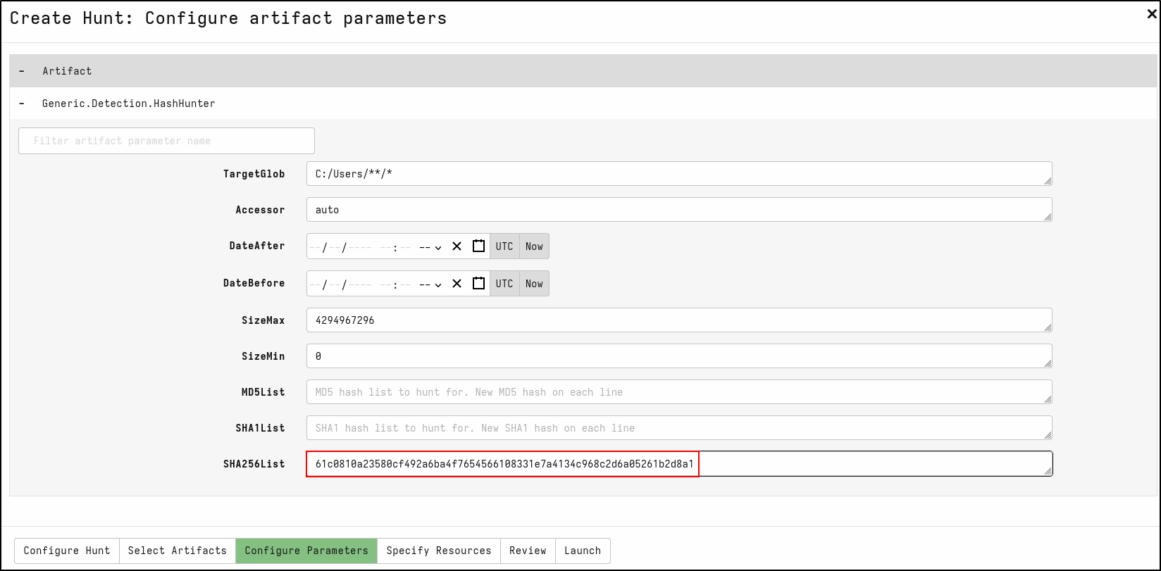 Scope and launch the hash hunt