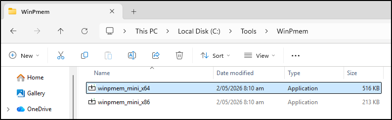 Place the WinPmem executable in the controlled tools directory.