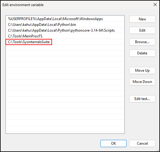 Screenshot: Click New and add: