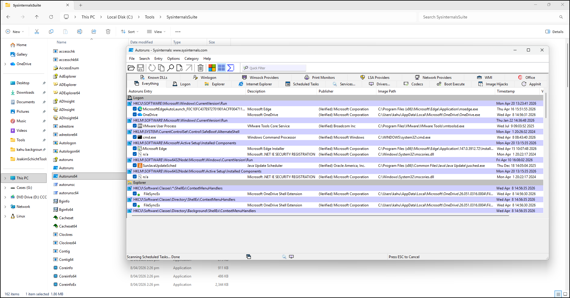 Screenshot: The tool is available in C:\Tools\SysinternalsSuite