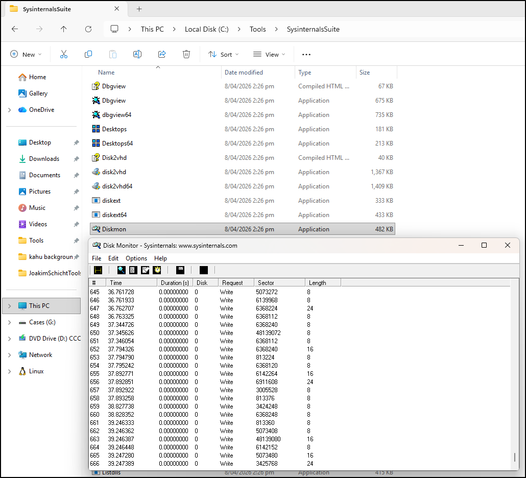Screenshot: The tool is available in C:\Tools\SysinternalsSuite and needs to be run as administrator