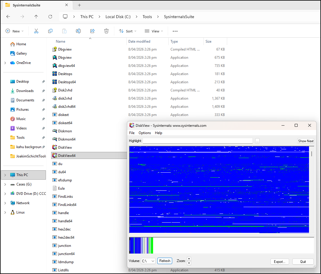 Screenshot: The tool is available in C:\Tools\SysinternalsSuite