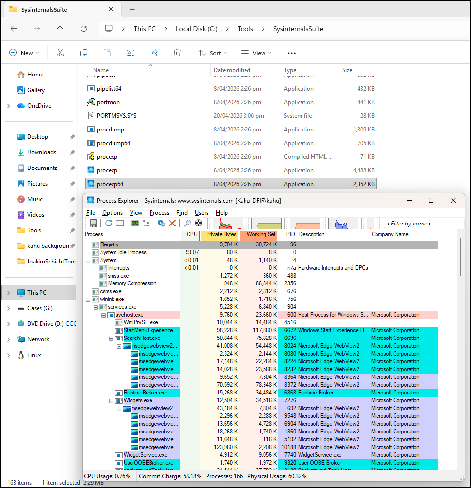 Screenshot: The tool is available in C:\Tools\SysinternalsSuite
