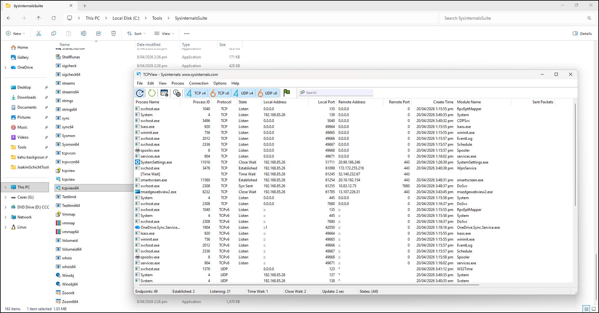 Screenshot: The tool is available in C:\Tools\SysinternalsSuite