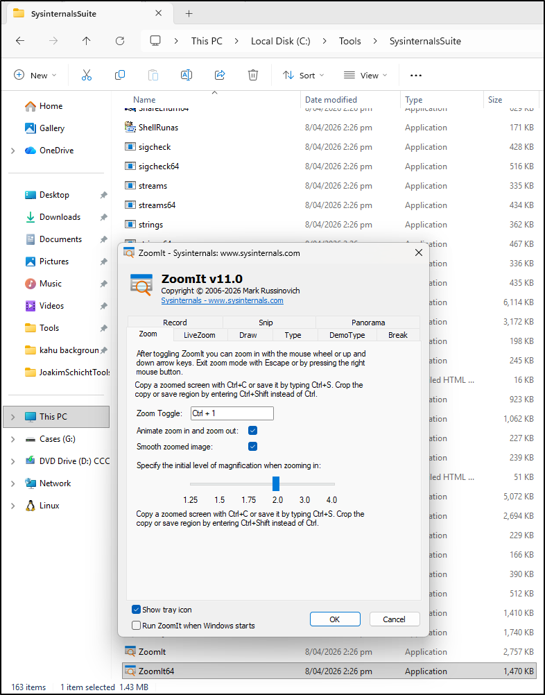 Screenshot: The tool is available in C:\Tools\SysinternalsSuite