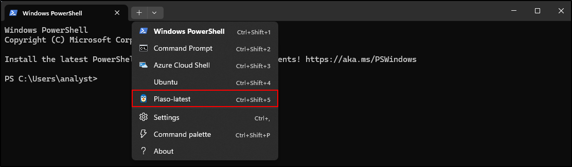 Screenshot: The custom WSL distro for Plaso should be ready. Run the command wsl -l -v to check which distribution you have installed. Use the comman…