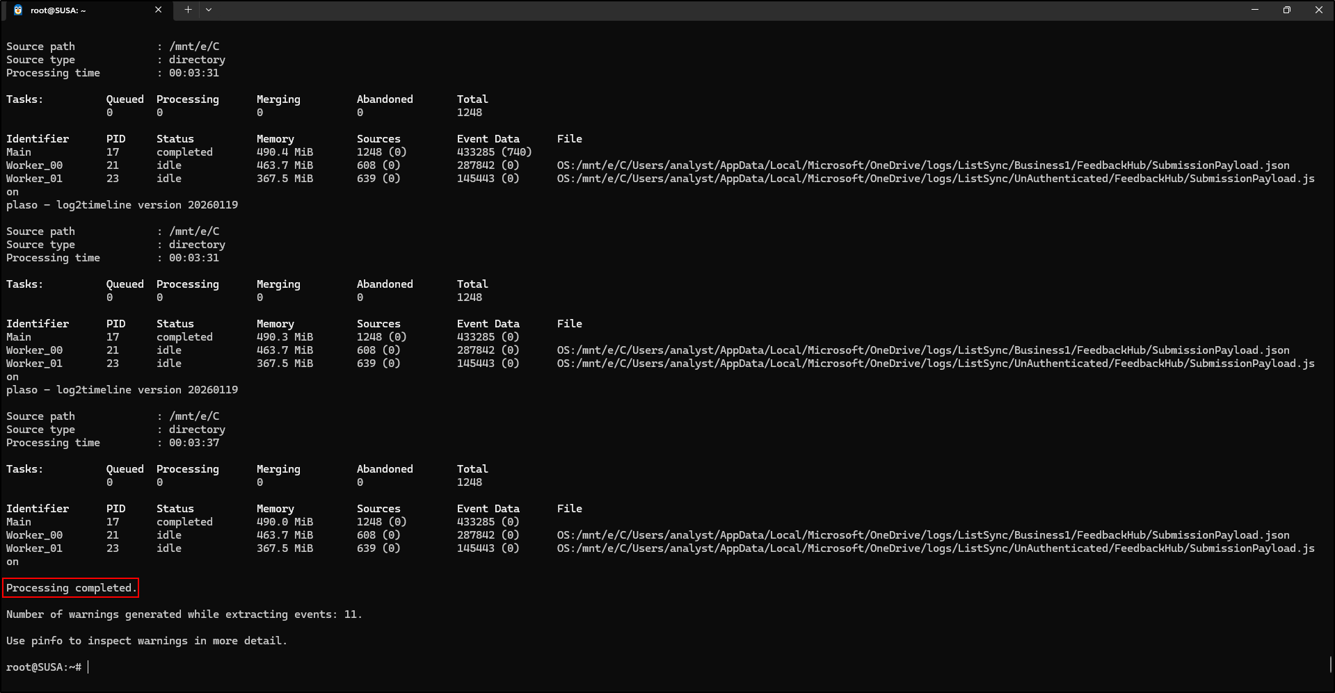 Screenshot: We begin by parsing the contents of the mounted VHDX image using log2timeline. In the commands below, we specify the known time zone of t…