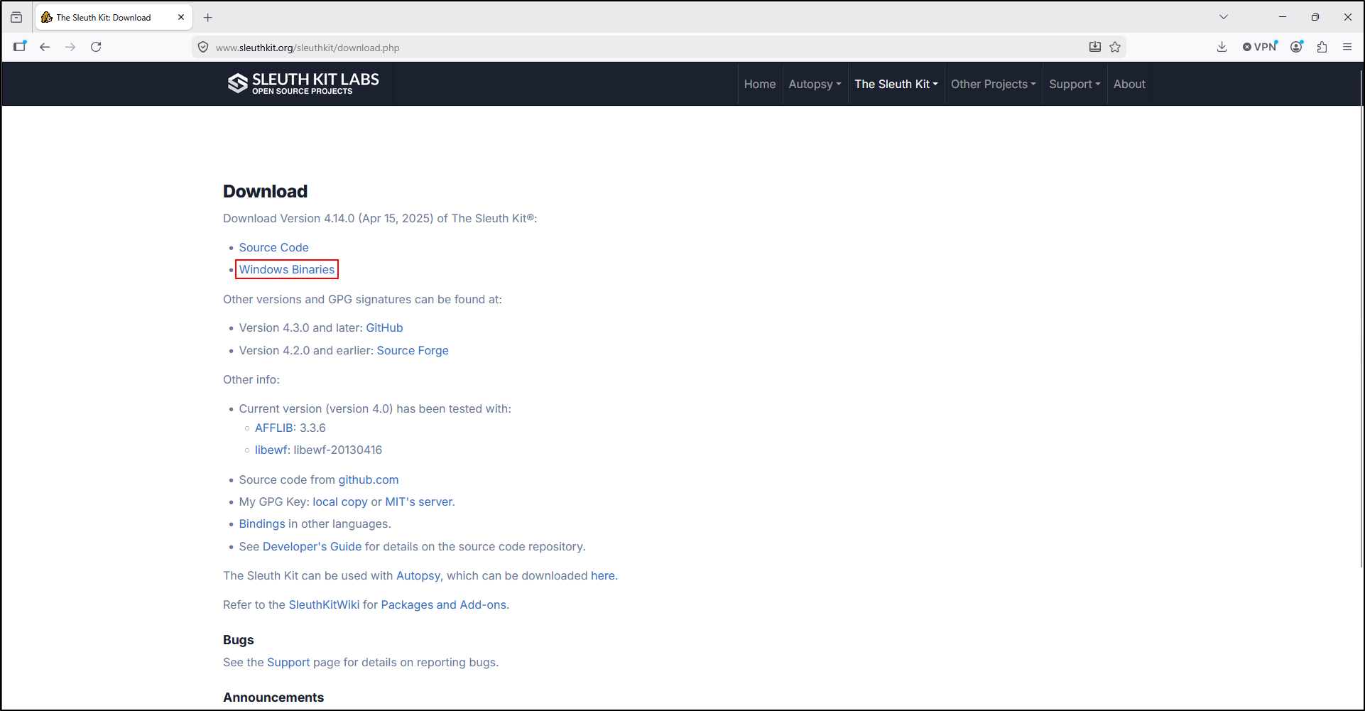 Screenshot: Download TSK from here
