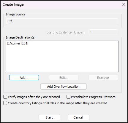 Screenshot: Click Start