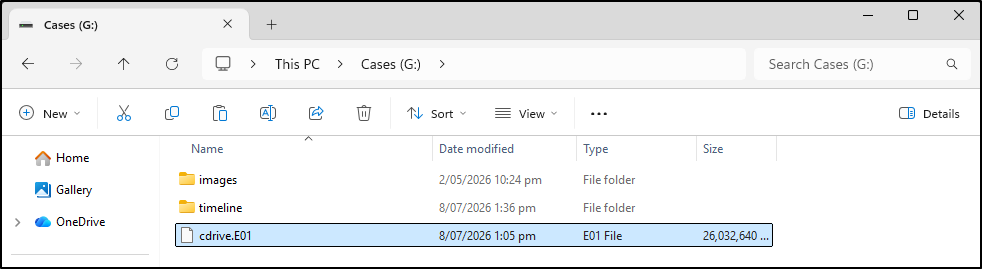 Screenshot: Copy the cdrive.E01 file into the forensics VM’s G drive
