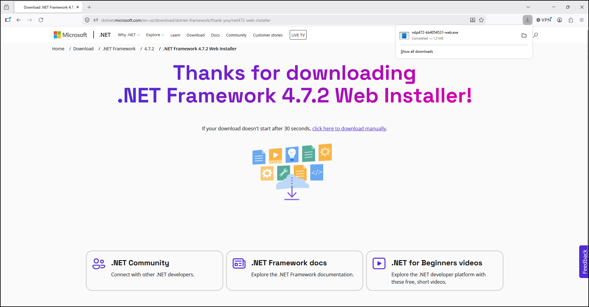 Screenshot: Open the .NET Framework download page