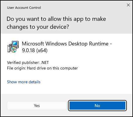 Screenshot: Approve User Account Control