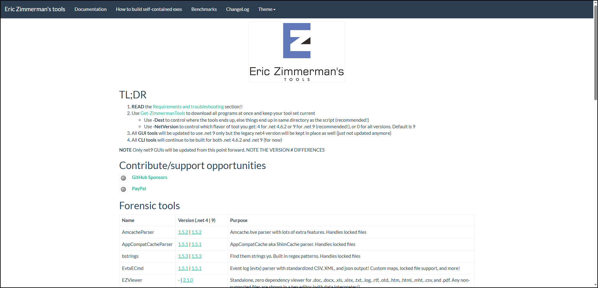 Screenshot: Review the official EZ Tools page