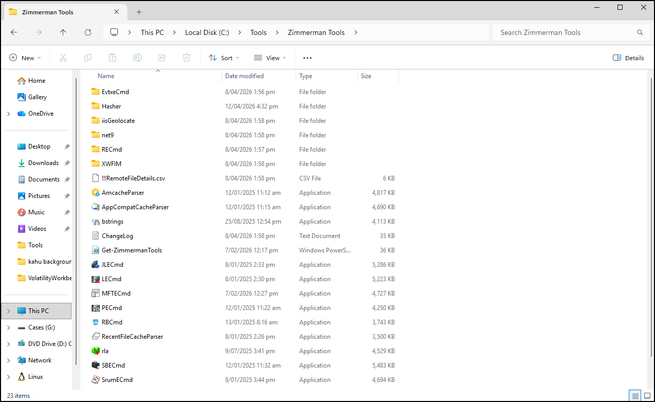 Screenshot: Verify downloaded tool directories