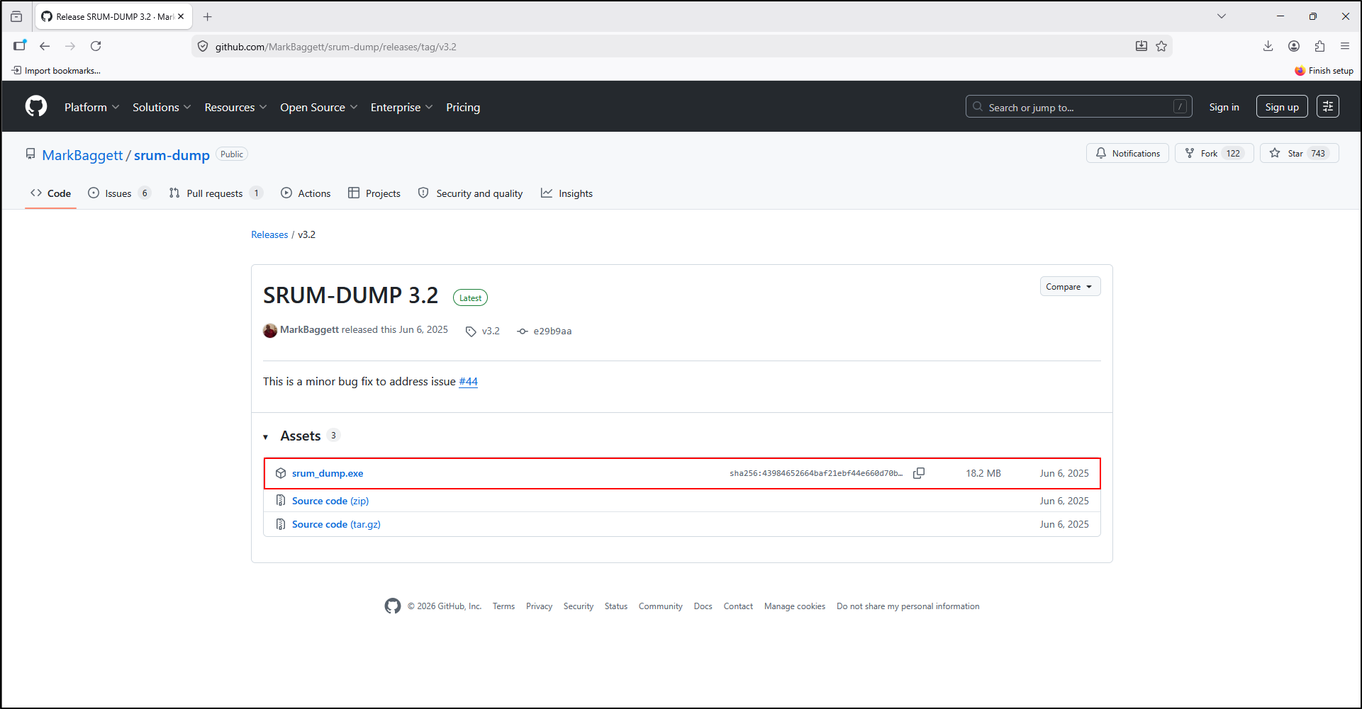 Screenshot: Download SRUM-DUMP from the release page