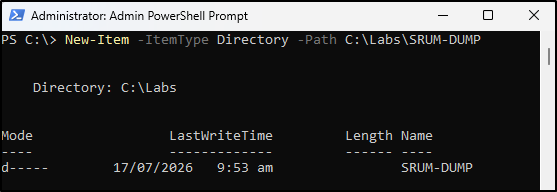 Screenshot: Create an empty SRUM-DUMP output folder