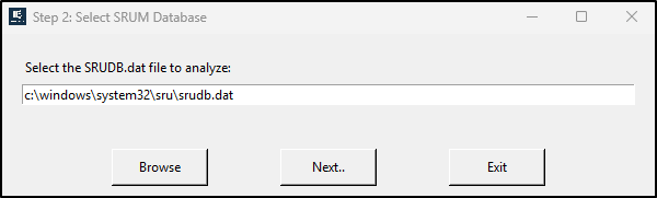 Screenshot: Select the SRUM database