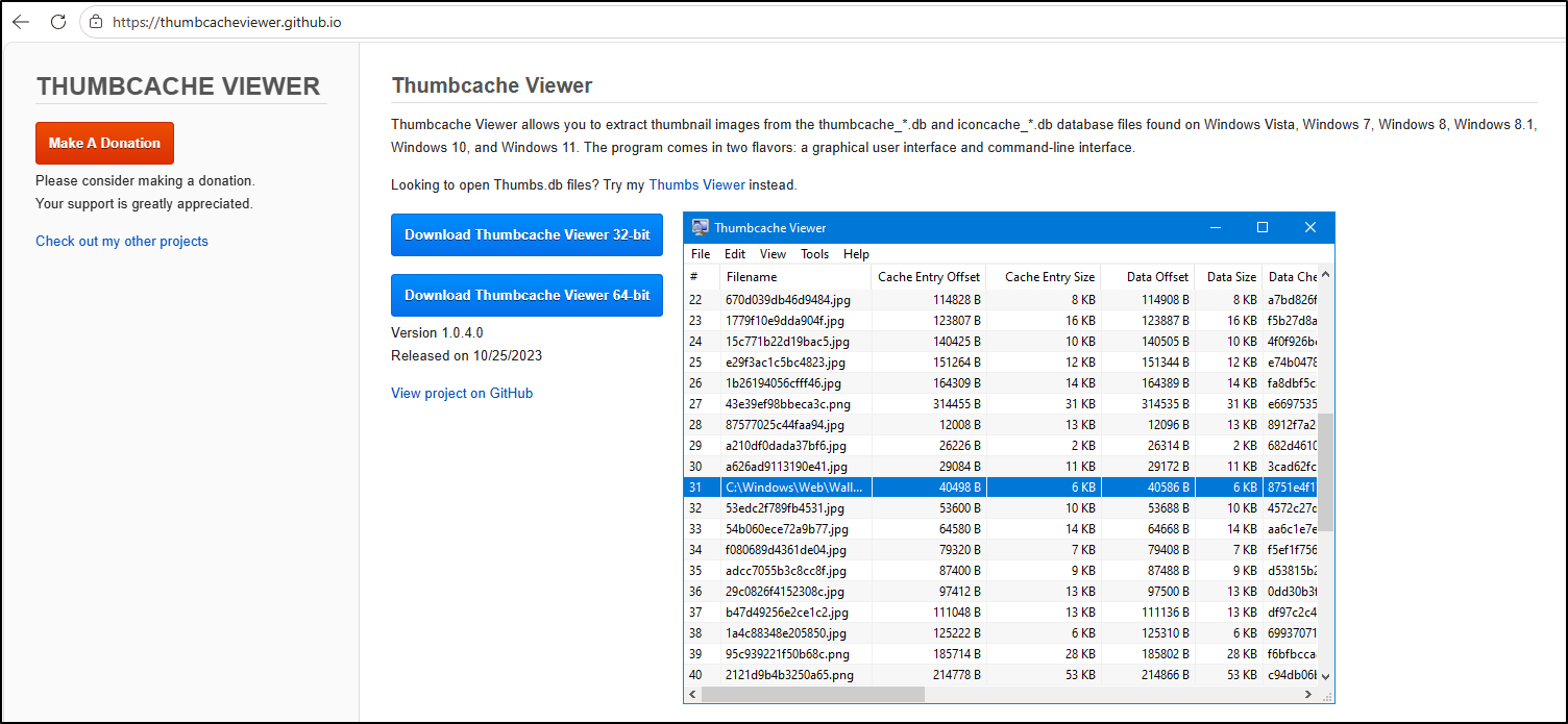 Screenshot: Download Thumbcache Viewer (GUI) and extract the contents to C:\Tools\Thumbcache Viewer