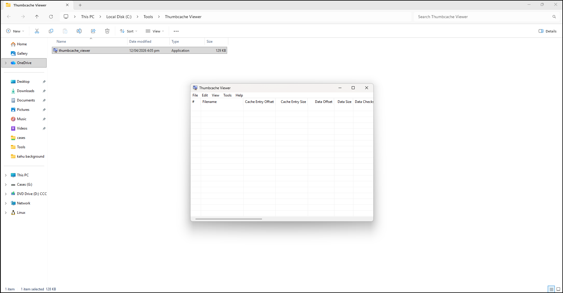 Screenshot: Double-click thumbcache_viewer to launch the application