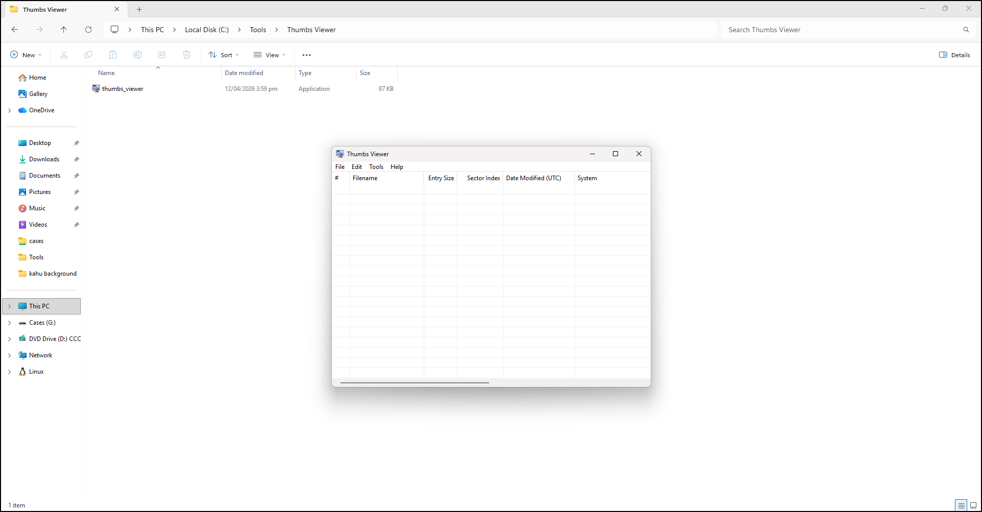 Screenshot: Double-click thumbs_viewer to launch the application
